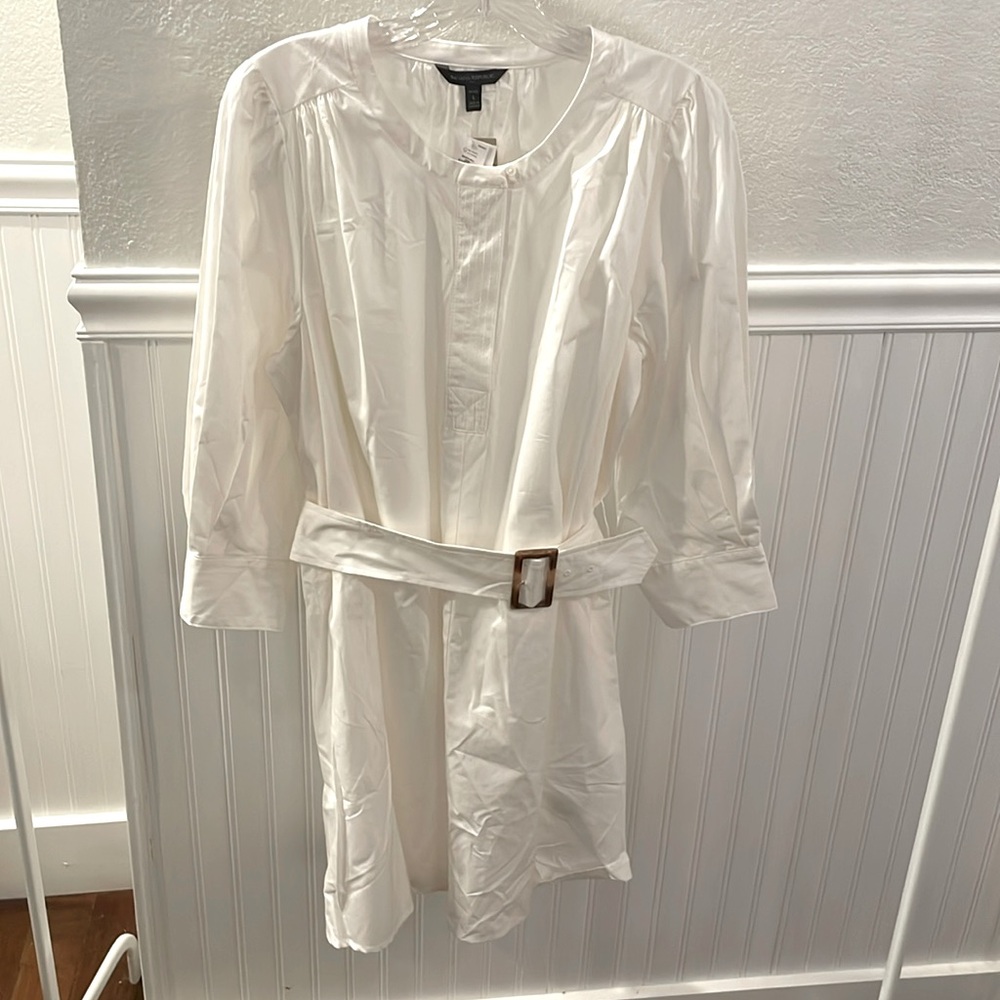 NWT Banana Republic off white belted poplin dress, petite large